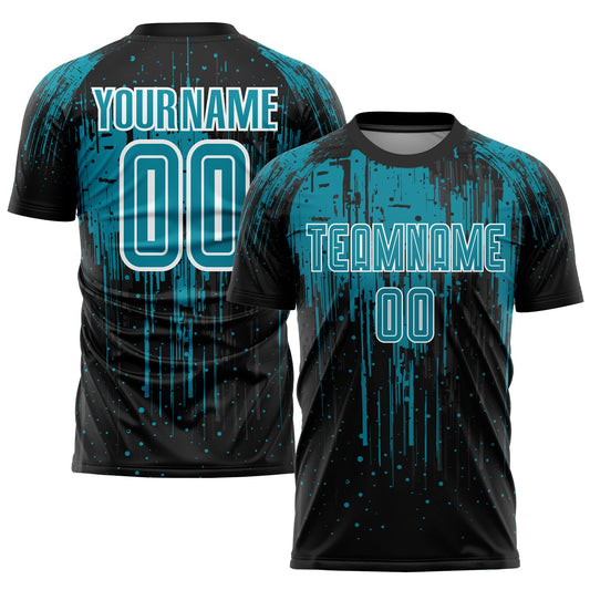 Custom Teal Black-White Sublimation Soccer Uniform Jersey - Main View