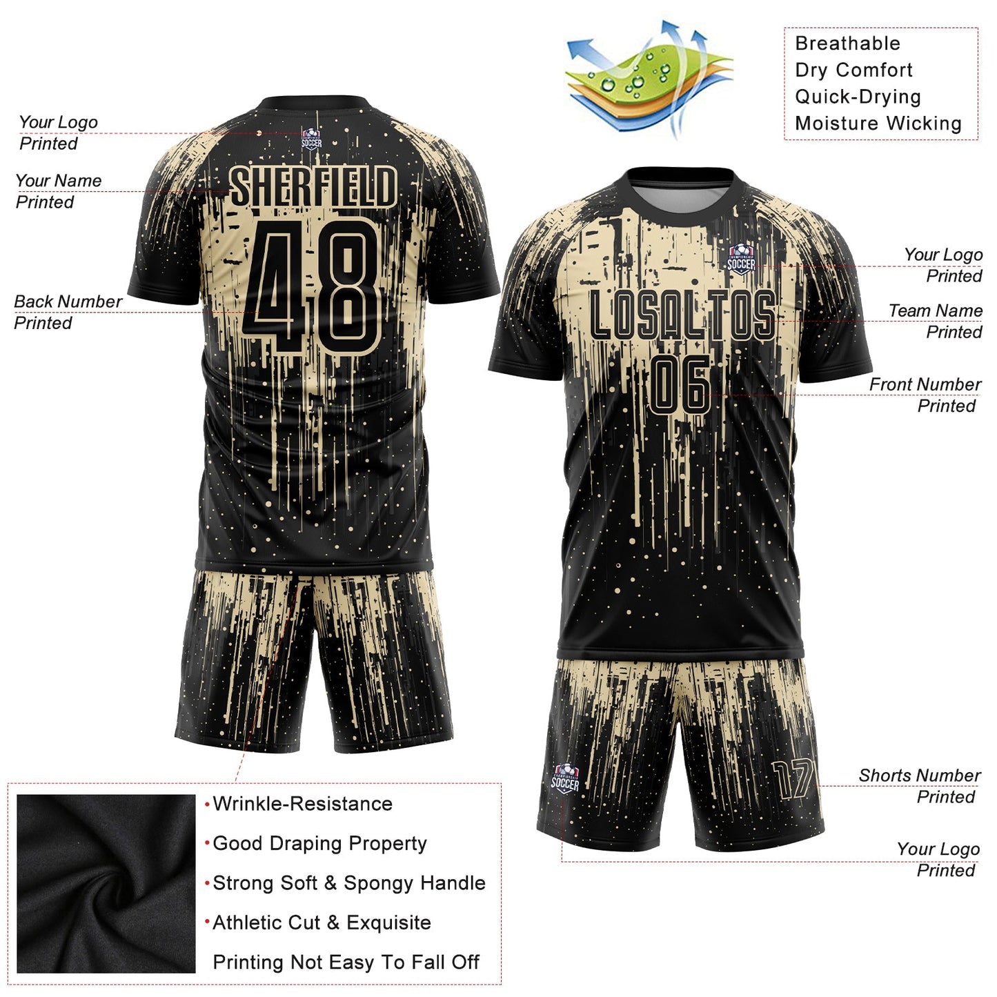 Custom City Cream Black Sublimation Soccer Uniform Jersey view 3