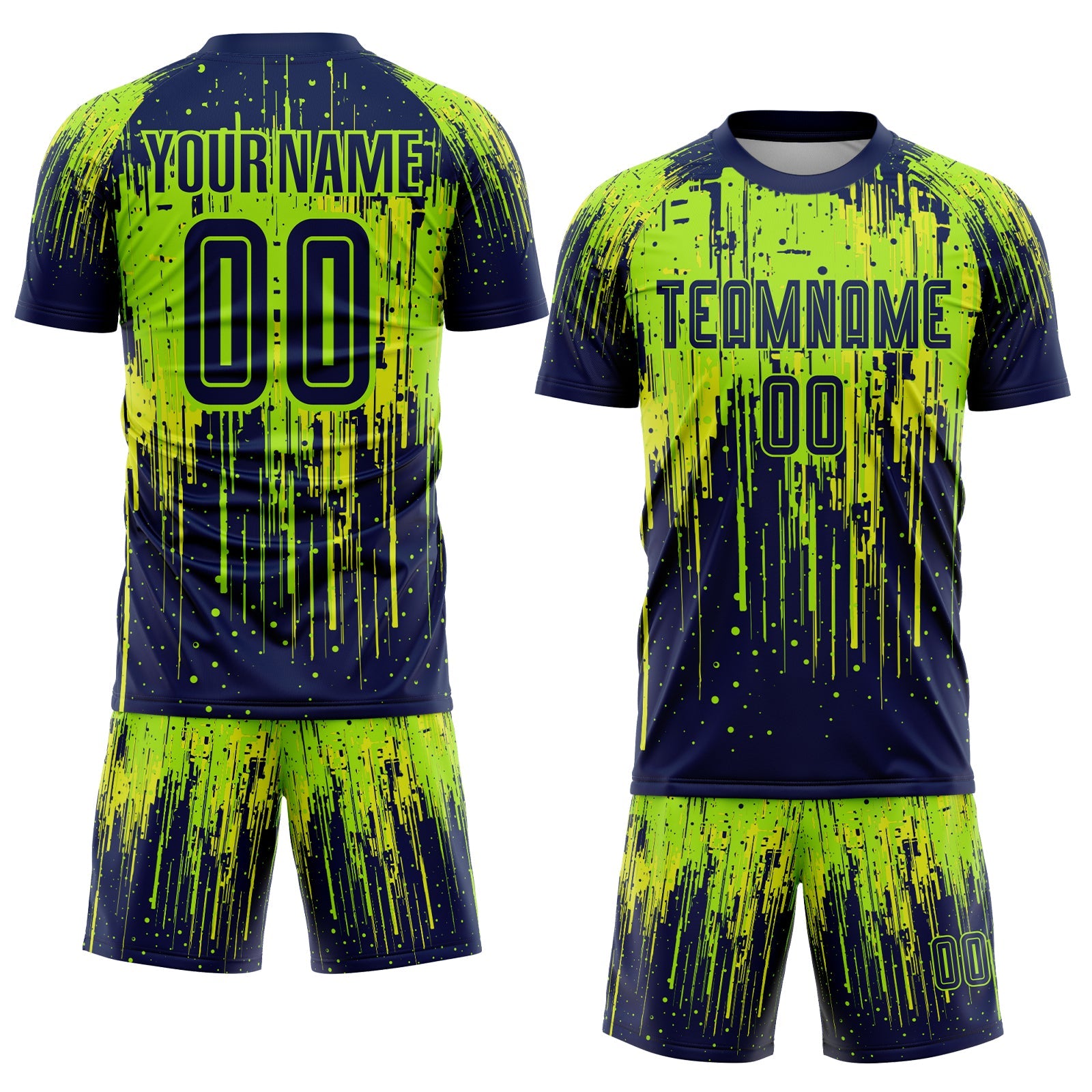 Custom Neon Green Navy-Neon Yellow Sublimation Soccer Uniform Jersey view 2