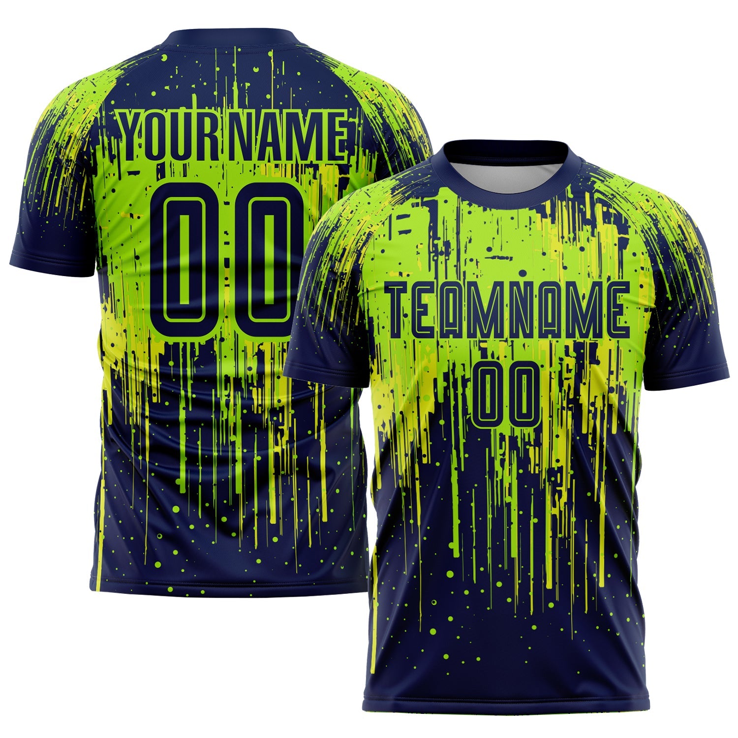 Custom Neon Green Navy-Neon Yellow Sublimation Soccer Uniform Jersey - Main View