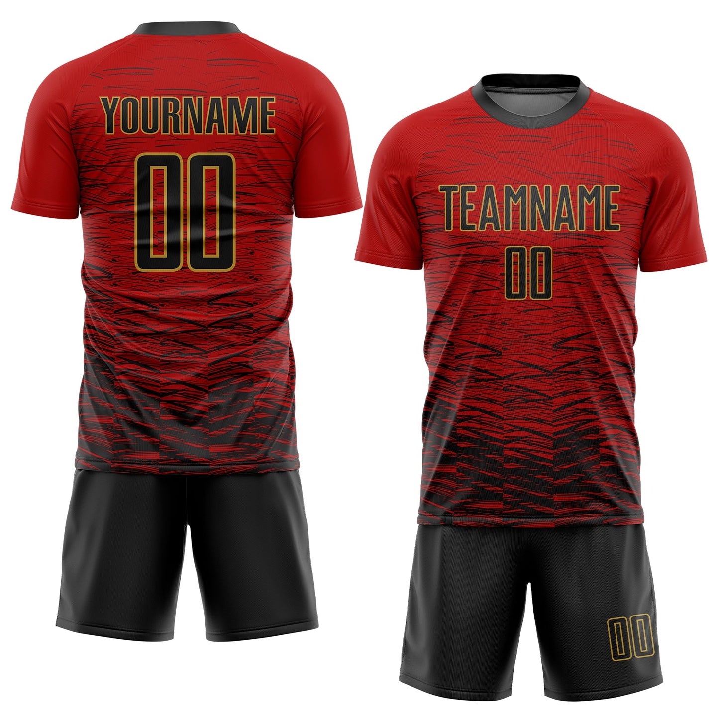 Custom Red Black-Old Gold Sublimation Soccer Uniform Jersey view 2