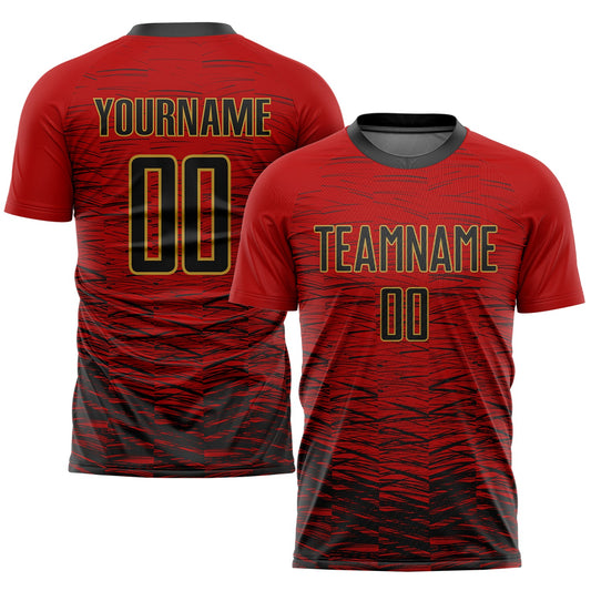 Custom Red Black-Old Gold Sublimation Soccer Uniform Jersey - Main View