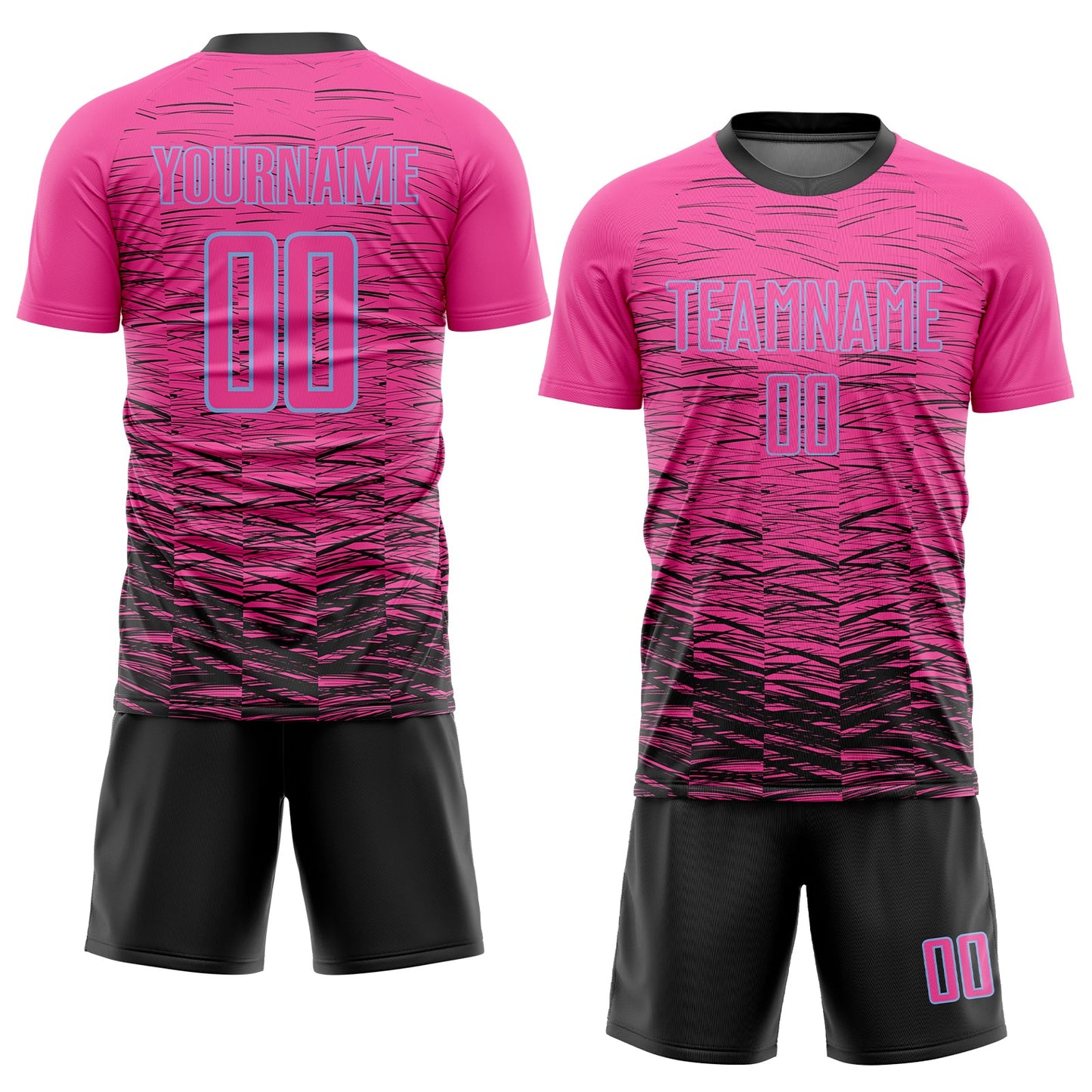 Custom Pink Black-Light Blue Sublimation Soccer Uniform Jersey view 2