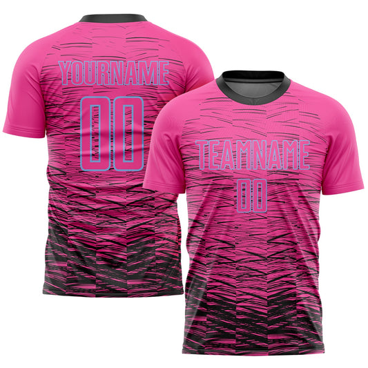 Custom Pink Black-Light Blue Sublimation Soccer Uniform Jersey - Main View