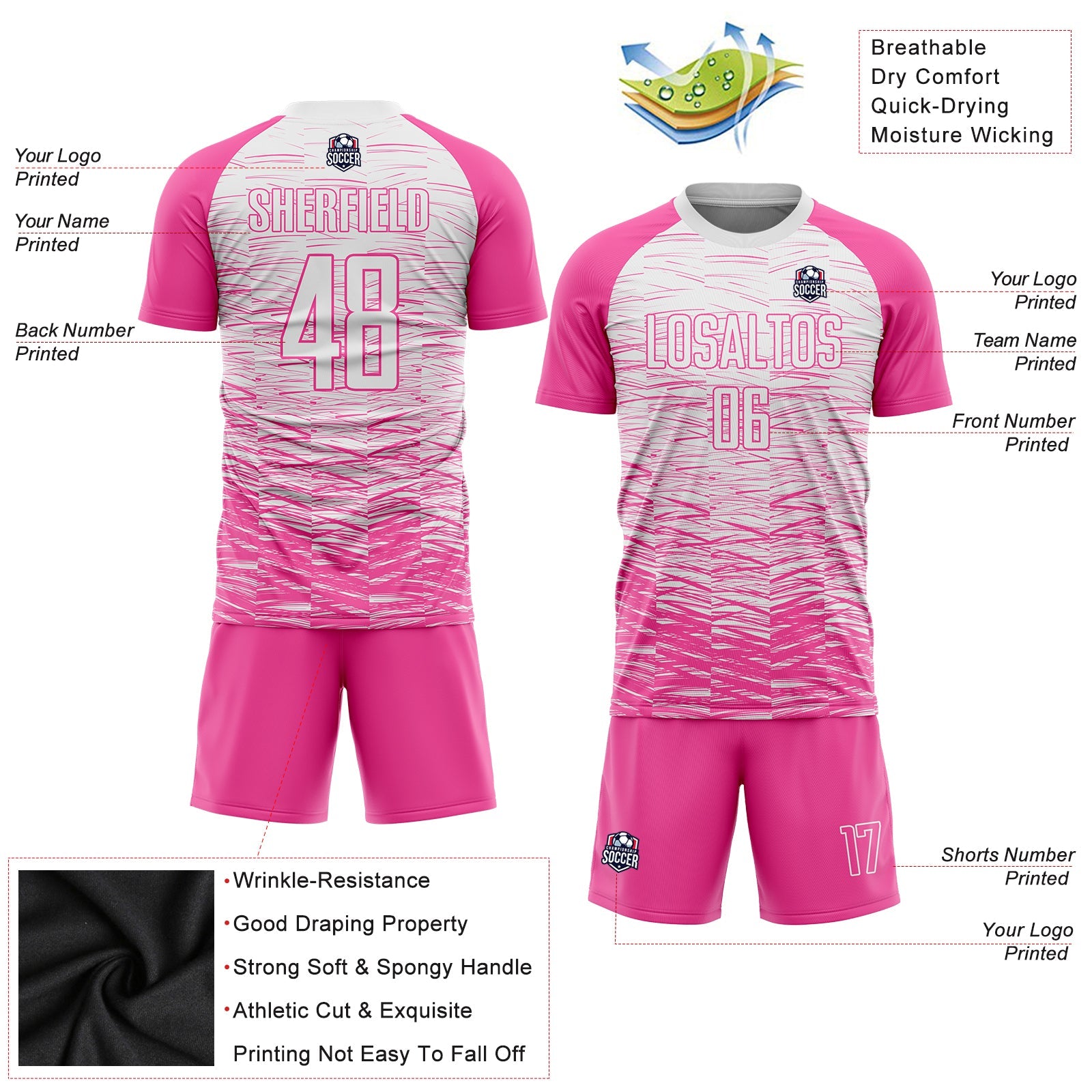 Custom Pink White Sublimation Soccer Uniform Jersey view 3