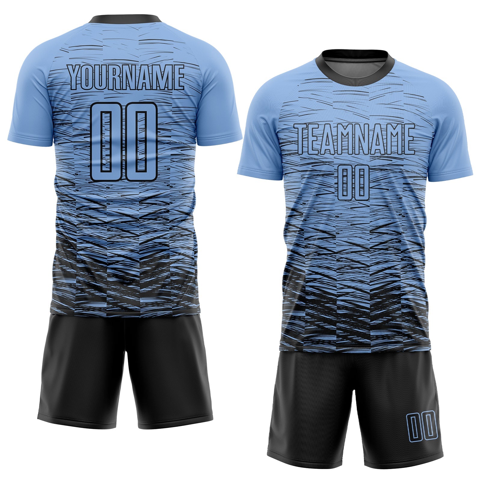 Custom Light Blue Black Sublimation Soccer Uniform Jersey view 2