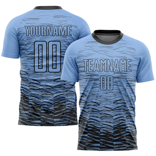 Custom Light Blue Black Sublimation Soccer Uniform Jersey - Main View