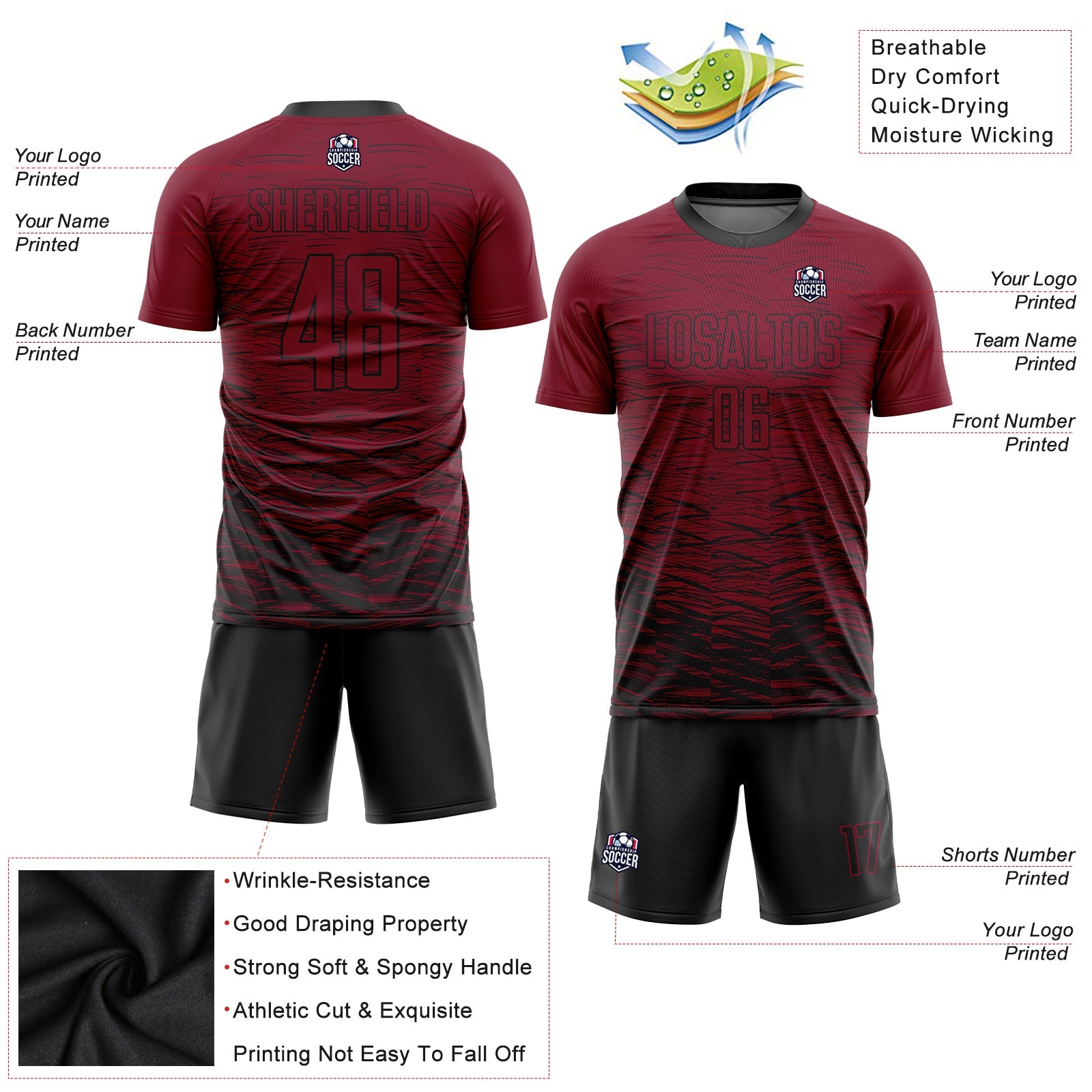 Custom Crimosn Black Sublimation Soccer Uniform Jersey view 3