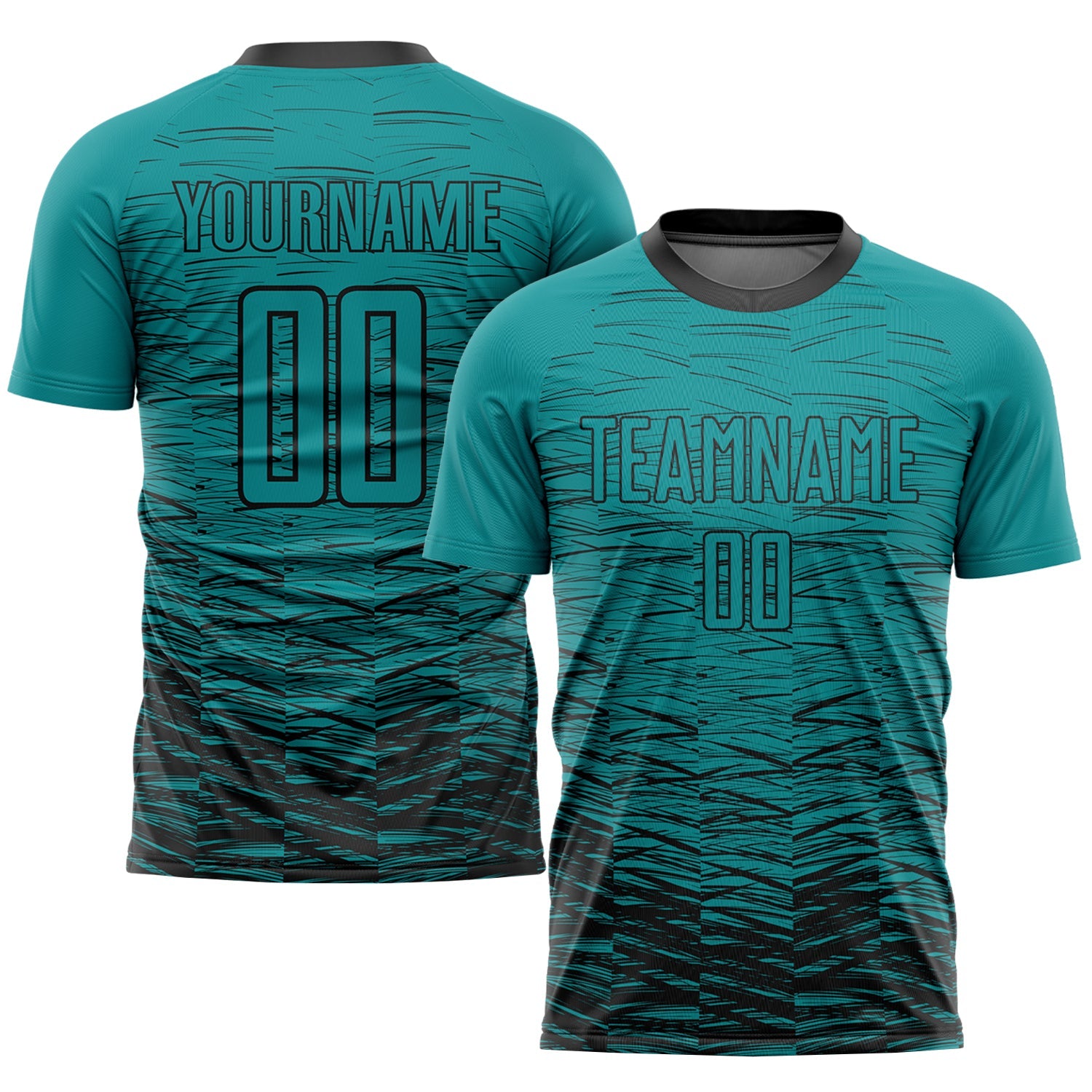 Custom Teal Black Sublimation Soccer Uniform Jersey - Main View