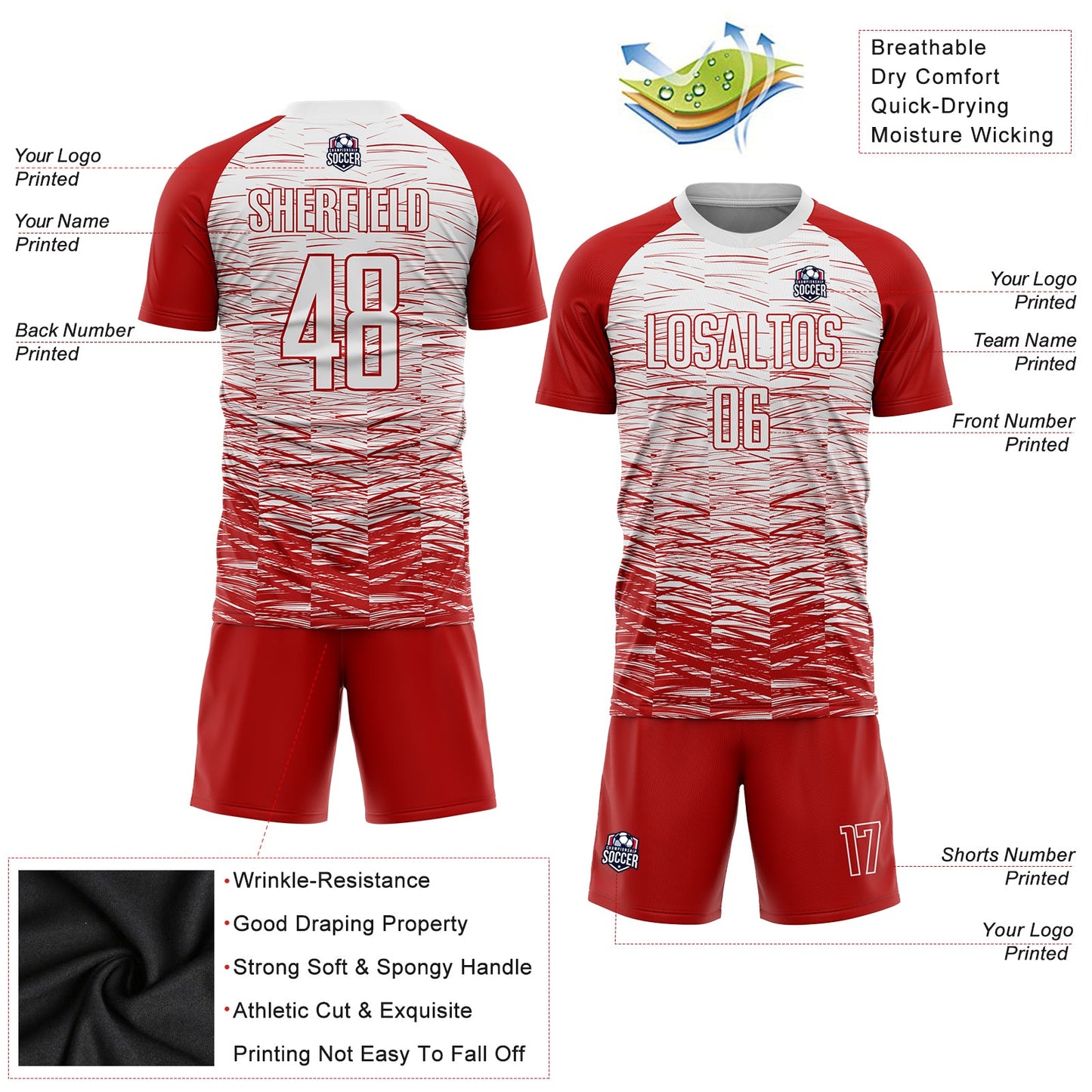 Custom Red White Sublimation Soccer Uniform Jersey view 3