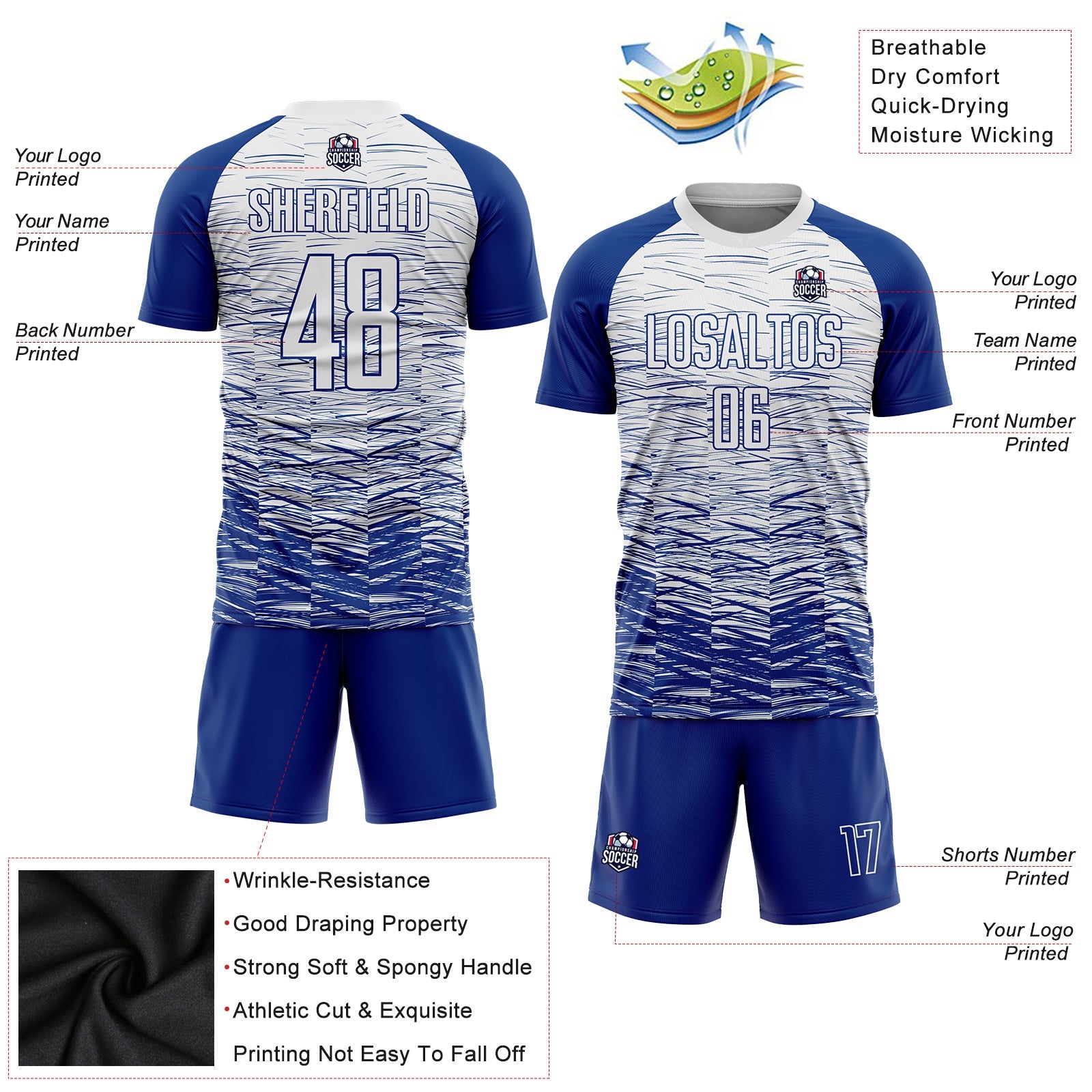 Custom Royal White Sublimation Soccer Uniform Jersey view 3