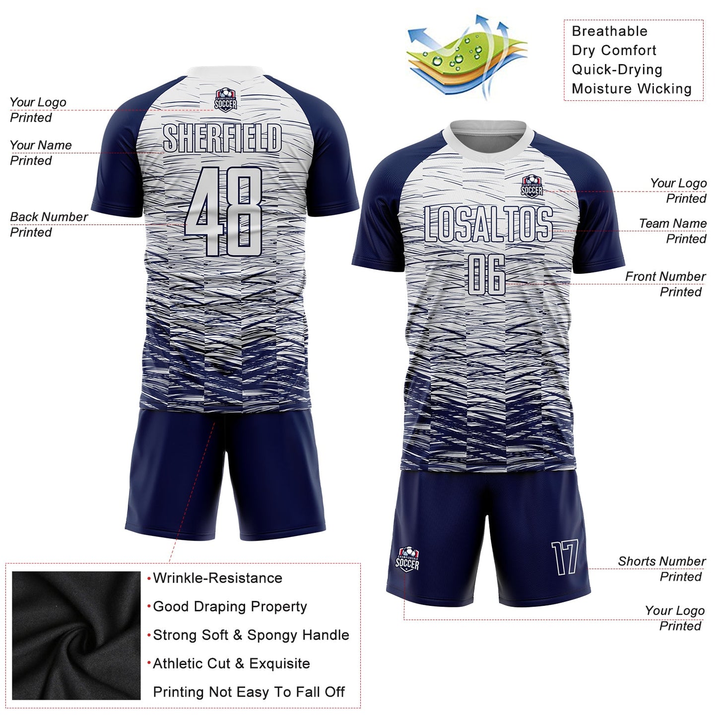 Custom Navy White Sublimation Soccer Uniform Jersey view 3