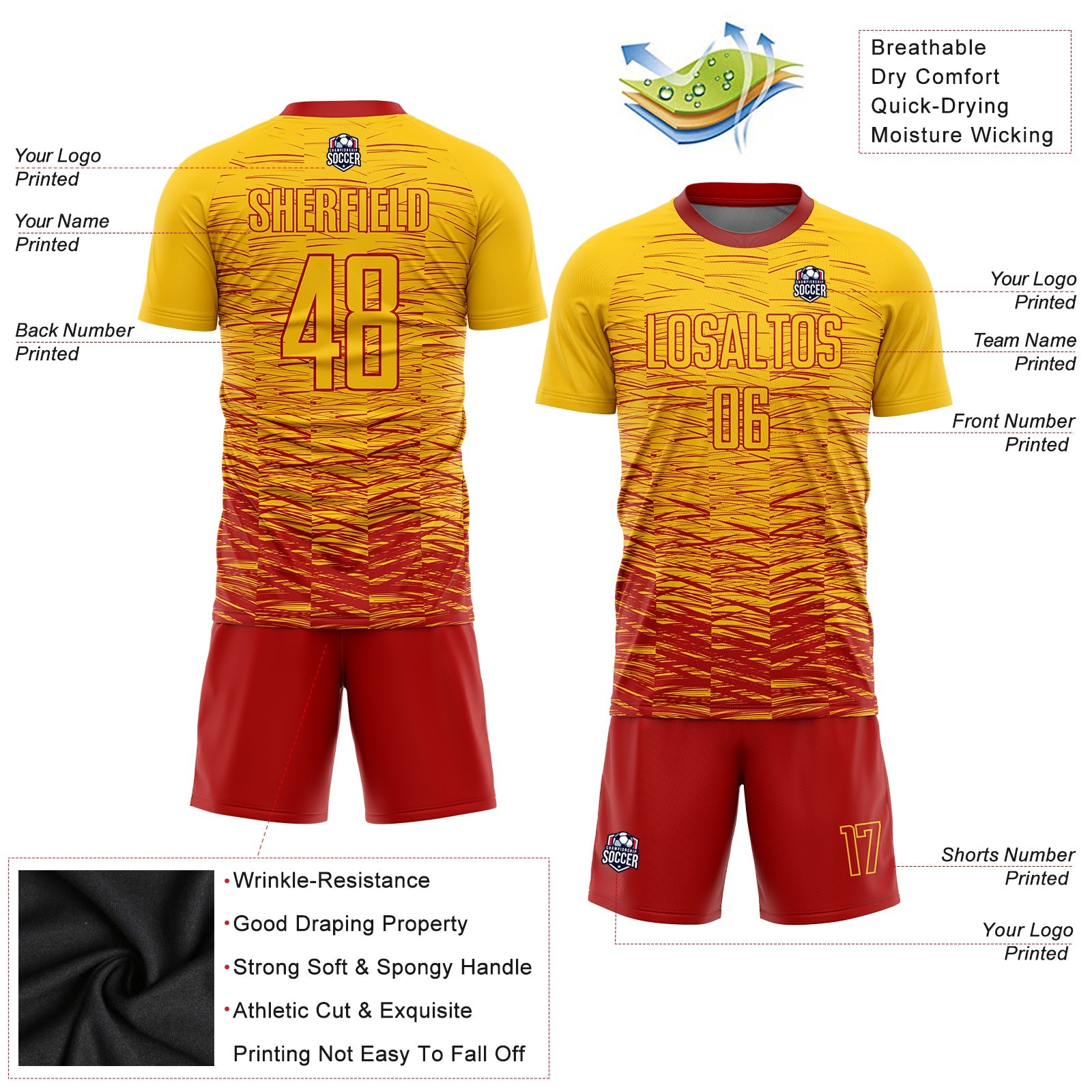 Custom Yellow Red Sublimation Soccer Uniform Jersey view 3