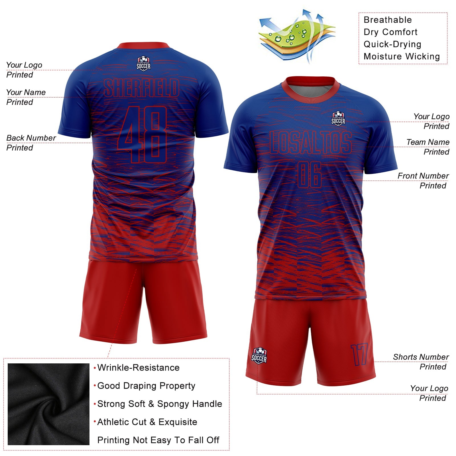 Custom Royal Red Sublimation Soccer Uniform Jersey view 3