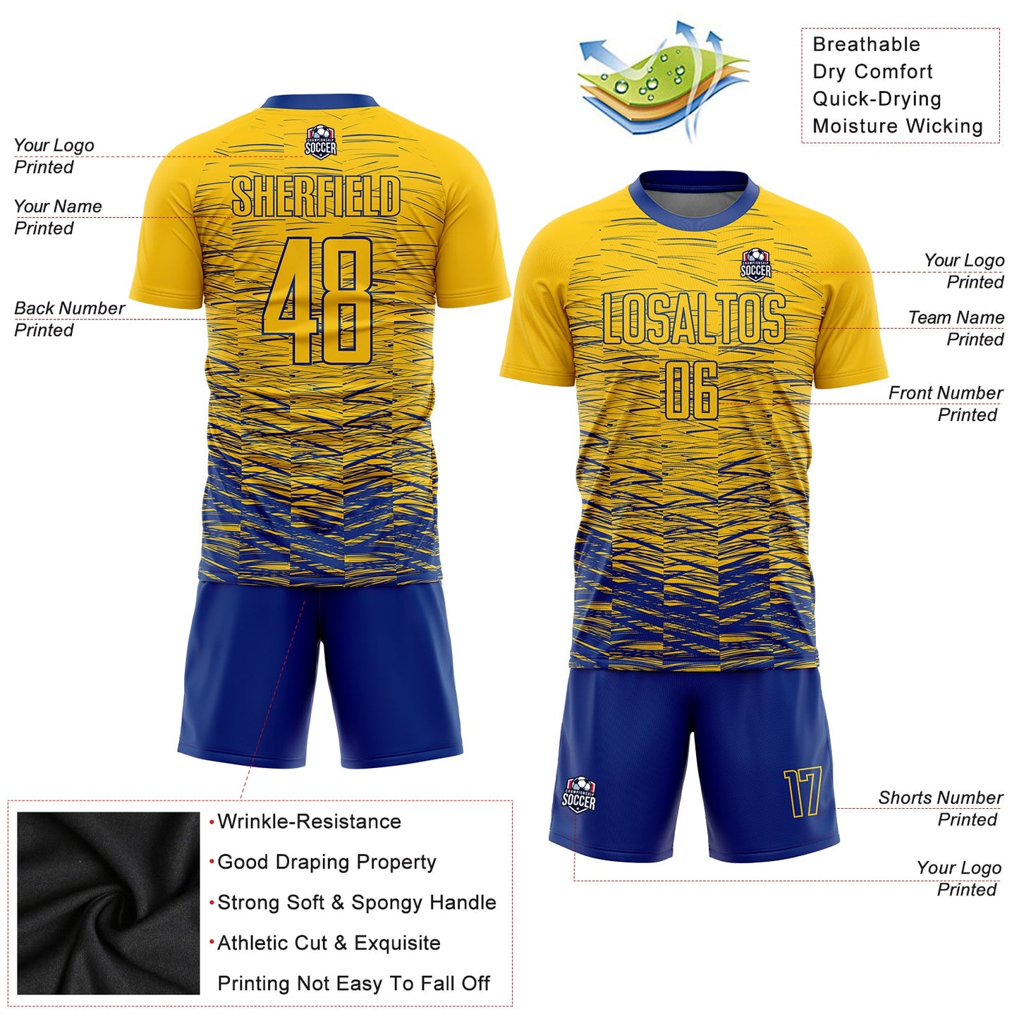 Custom Yellow Royal Sublimation Soccer Uniform Jersey view 3