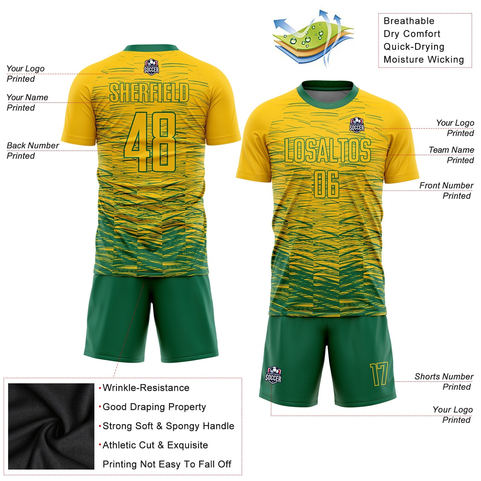 Custom Yellow Kelly Green Sublimation Soccer Uniform Jersey view 3
