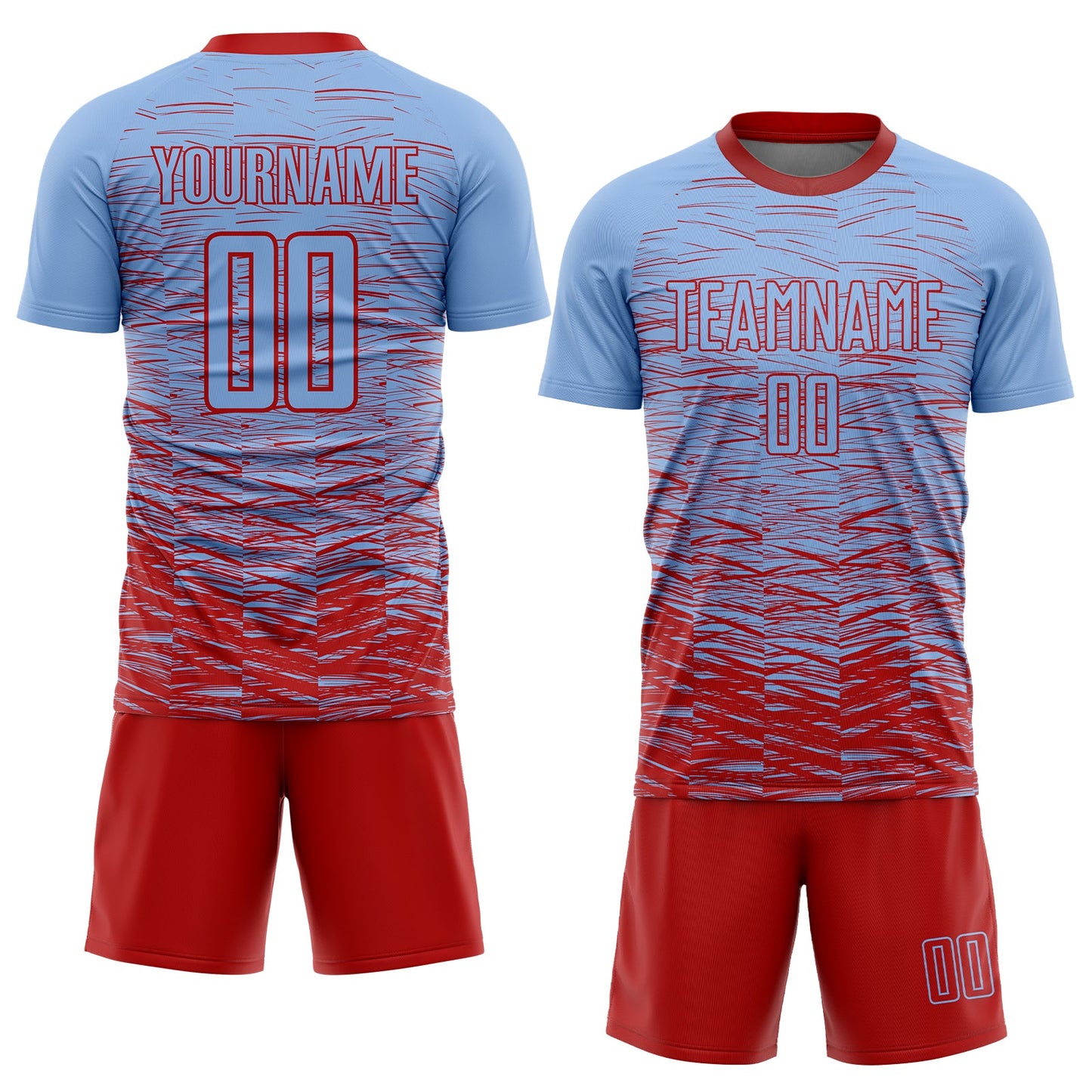 Custom Light Blue Red Sublimation Soccer Uniform Jersey view 2