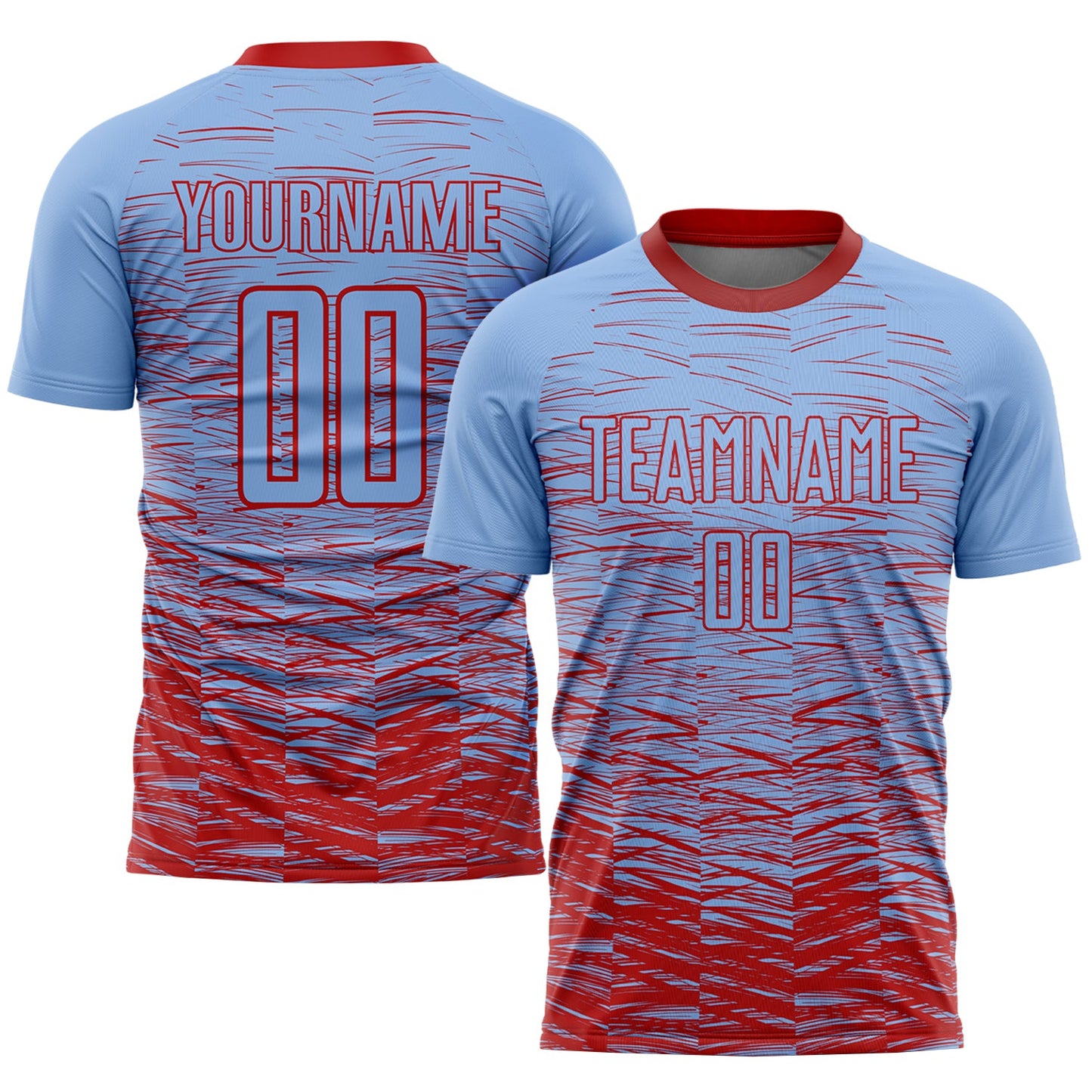 Custom Light Blue Red Sublimation Soccer Uniform Jersey - Main View