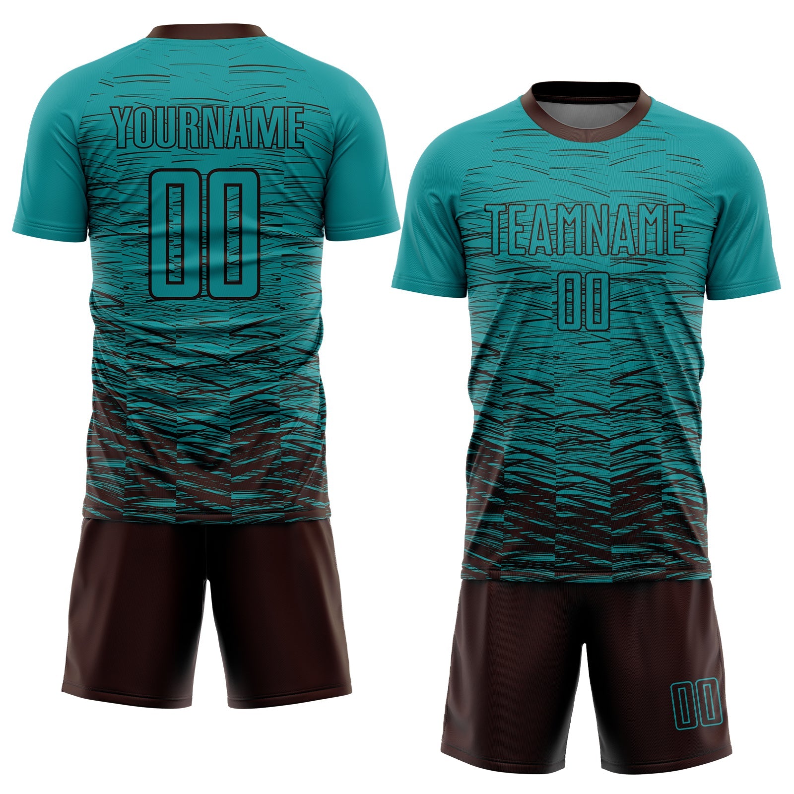 Custom Teal Brown Sublimation Soccer Uniform Jersey view 2