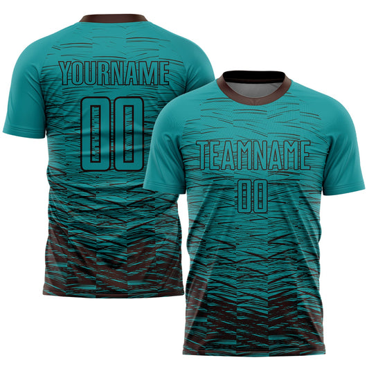Custom Teal Brown Sublimation Soccer Uniform Jersey - Main View