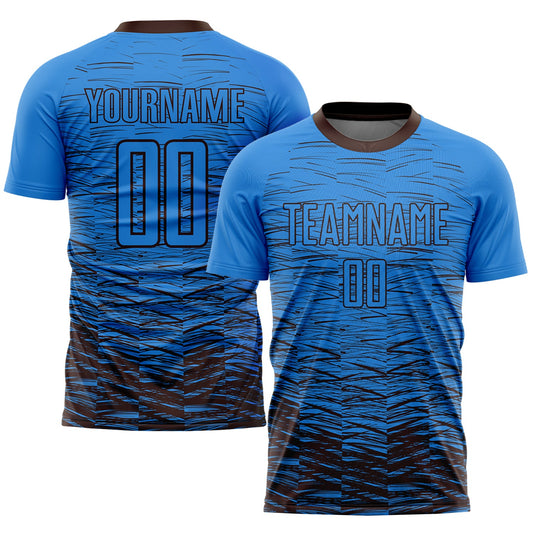Custom Powder Blue Brown Sublimation Soccer Uniform Jersey - Main View