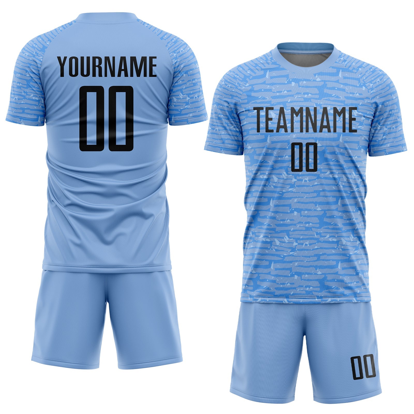 Custom Light Blue Black Sublimation Soccer Uniform Jersey view 2