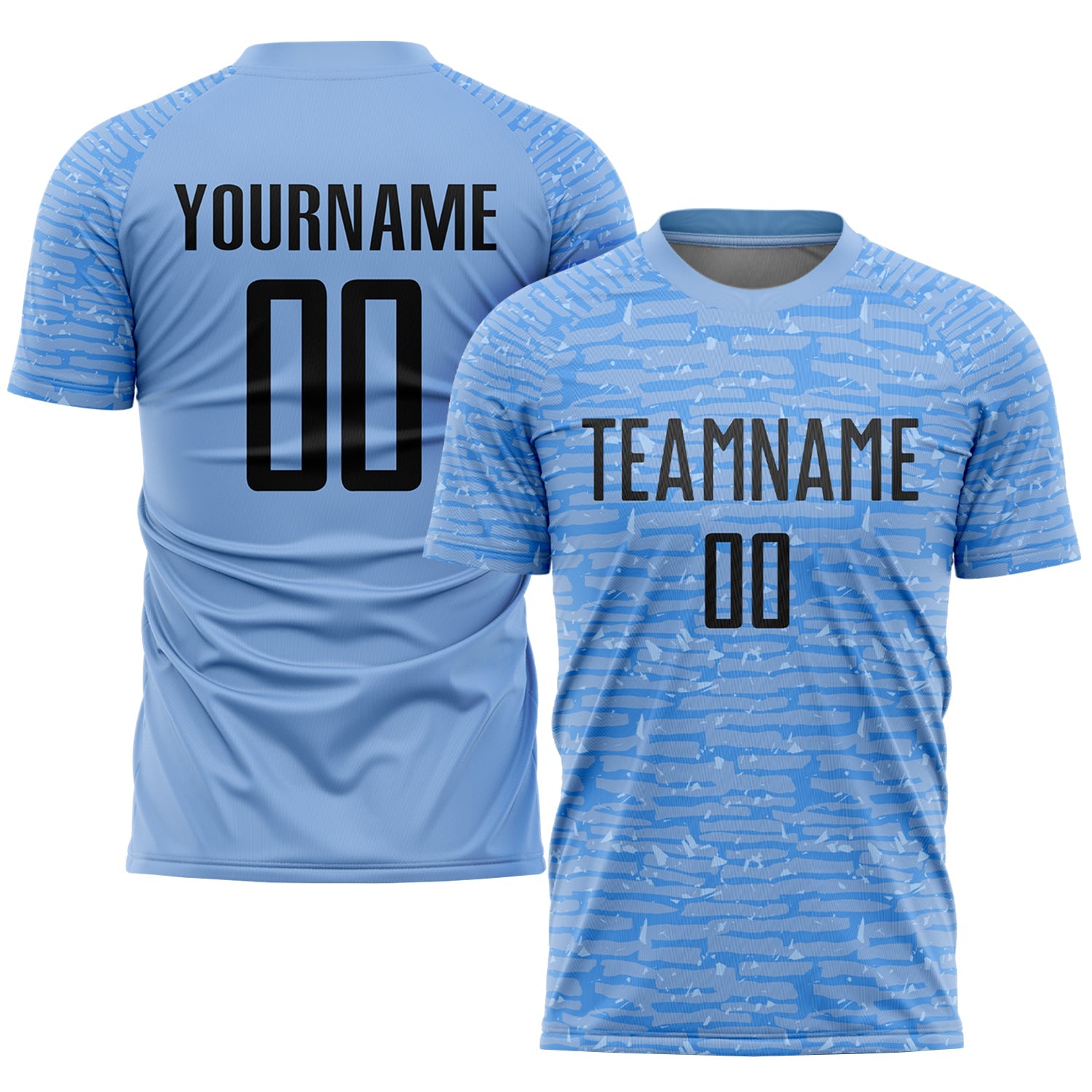 Custom Light Blue Black Sublimation Soccer Uniform Jersey - Main View