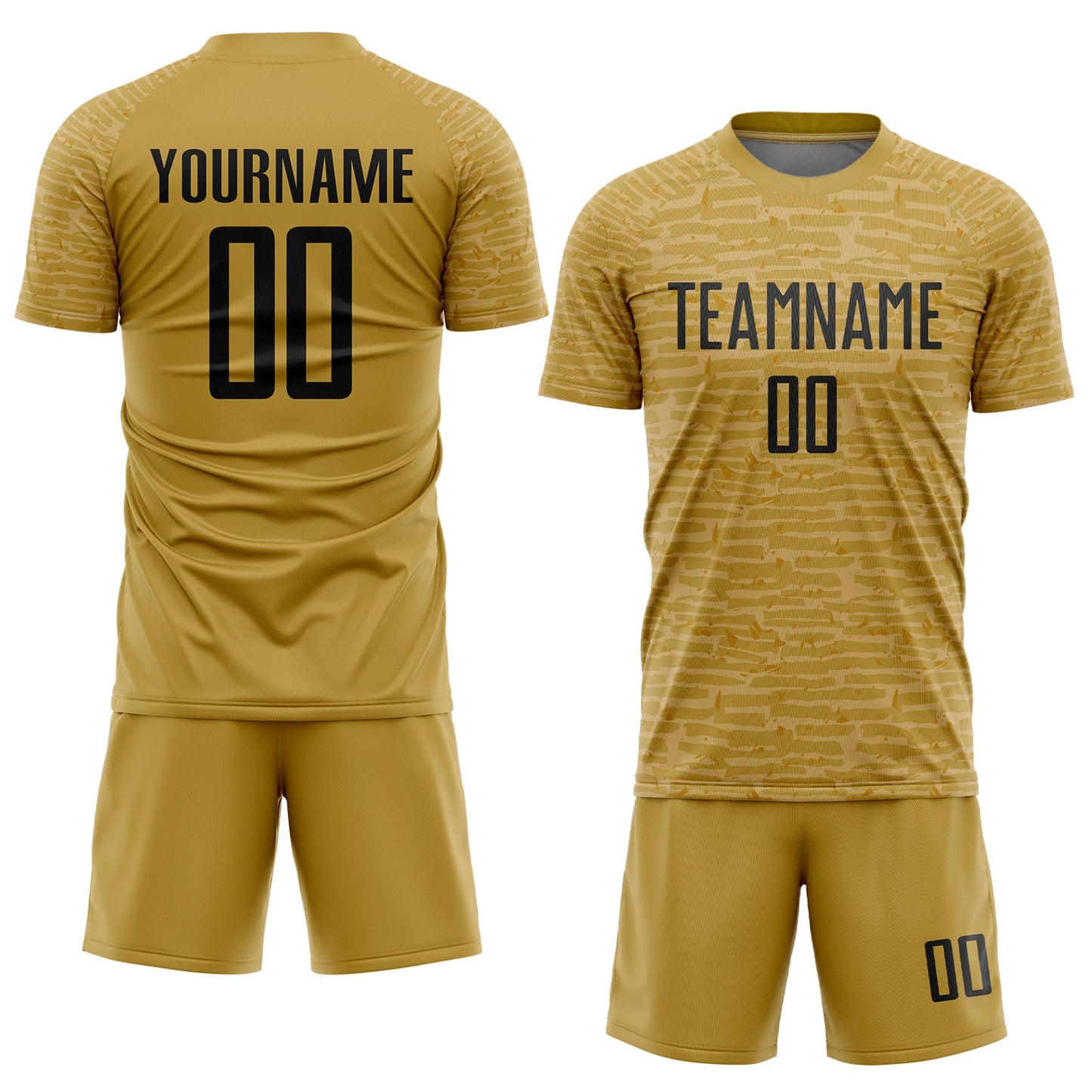 Custom Old Gold Black Sublimation Soccer Uniform Jersey view 2