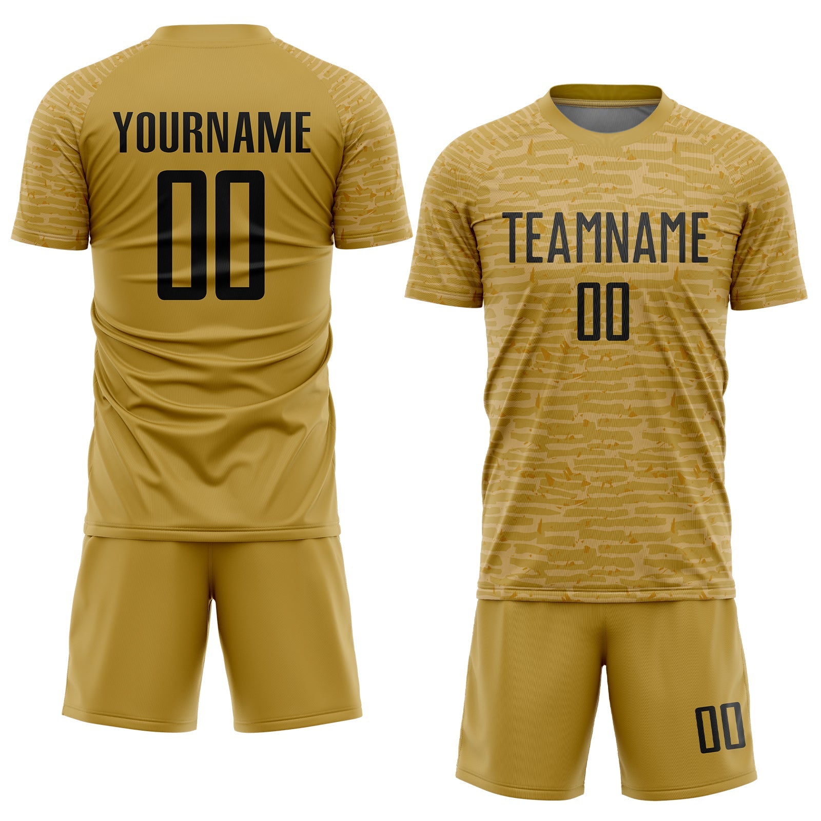 Custom Old Gold Black Sublimation Soccer Uniform Jersey view 2