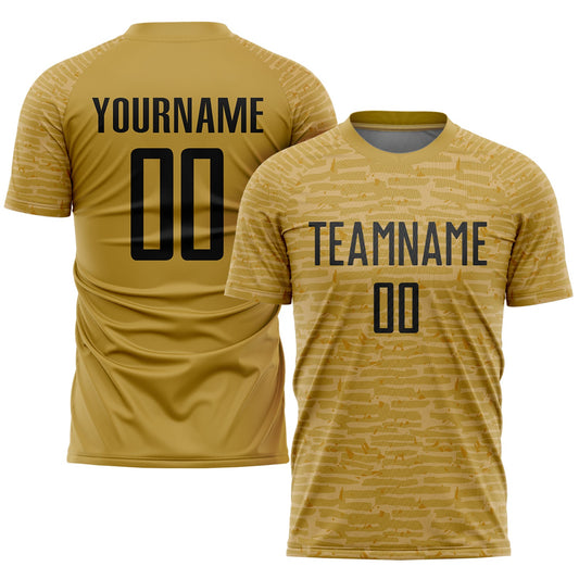 Custom Old Gold Black Sublimation Soccer Uniform Jersey - Main View