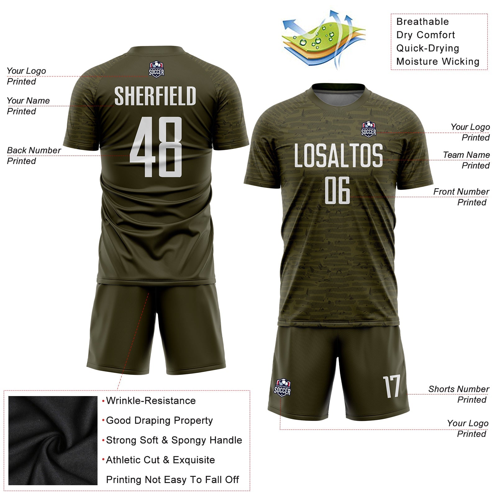 Custom Olive White Sublimation Salute To Service Soccer Uniform Jersey view 3