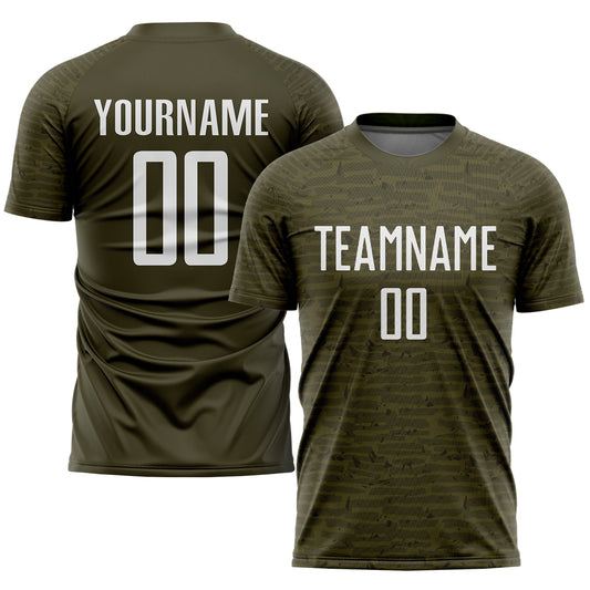 Custom Olive White Sublimation Salute To Service Soccer Uniform Jersey - Main View