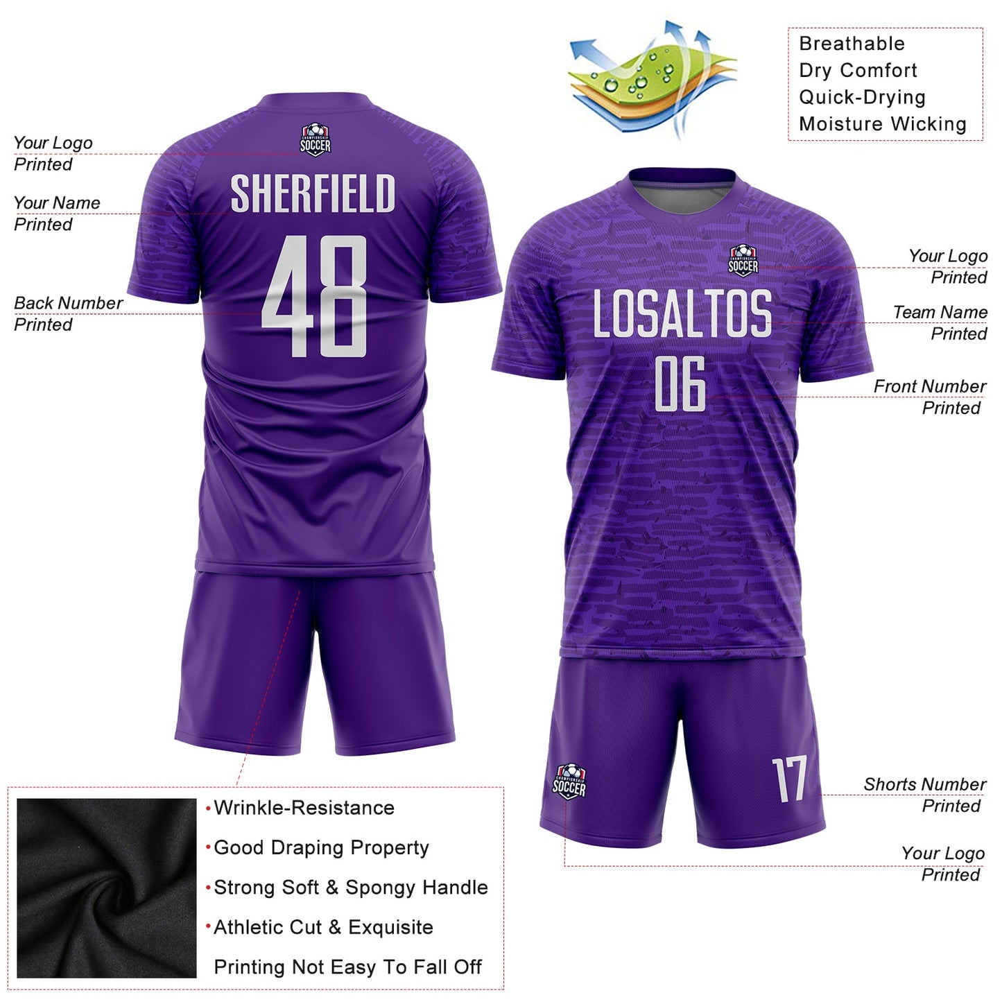 Custom Purple White Sublimation Soccer Uniform Jersey view 3