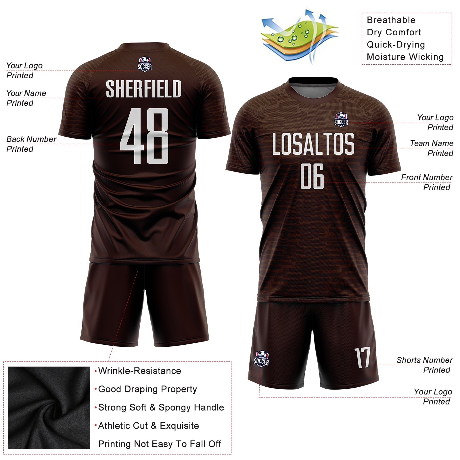Custom Brown White Sublimation Soccer Uniform Jersey view 3
