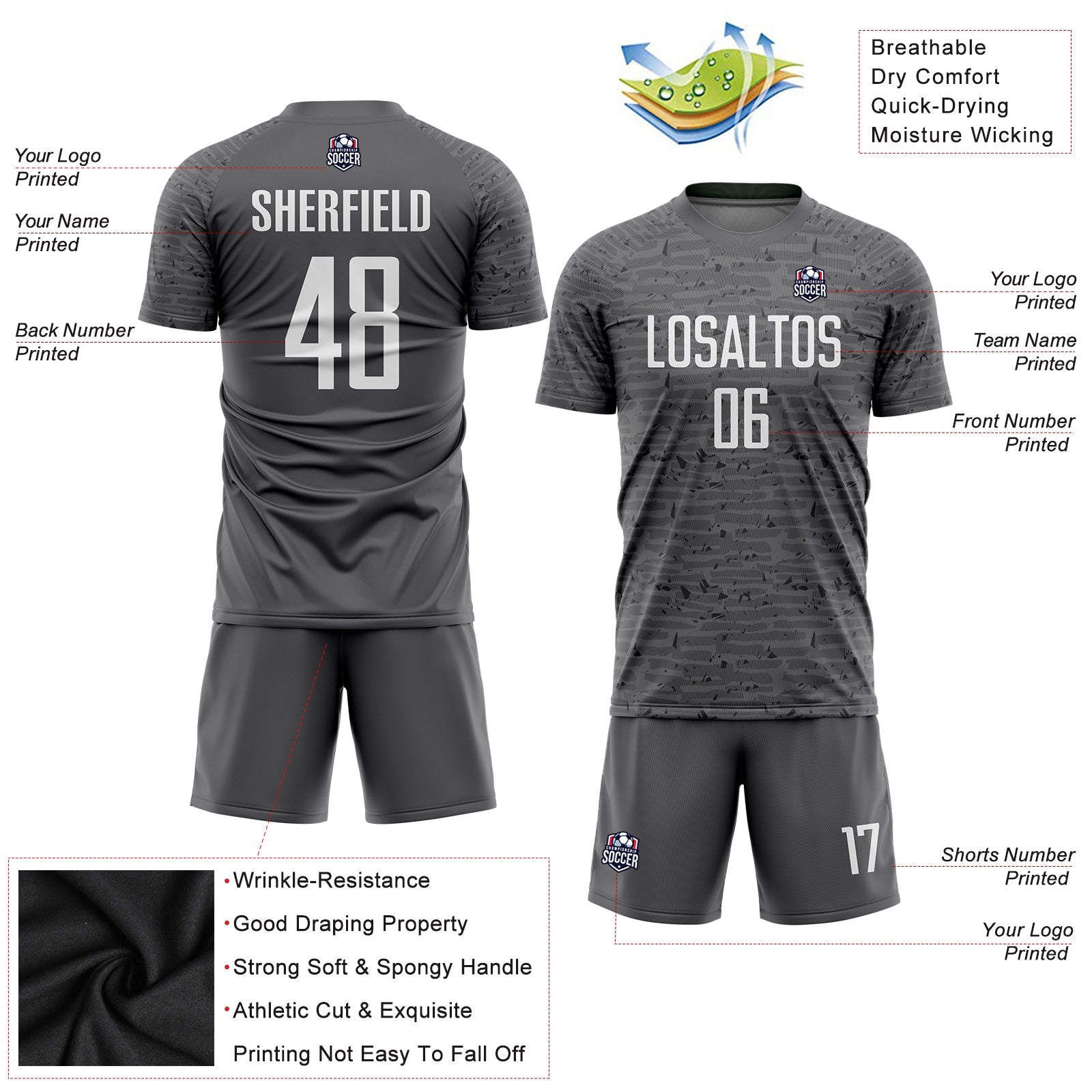 Custom Steel Gray White Sublimation Soccer Uniform Jersey view 3