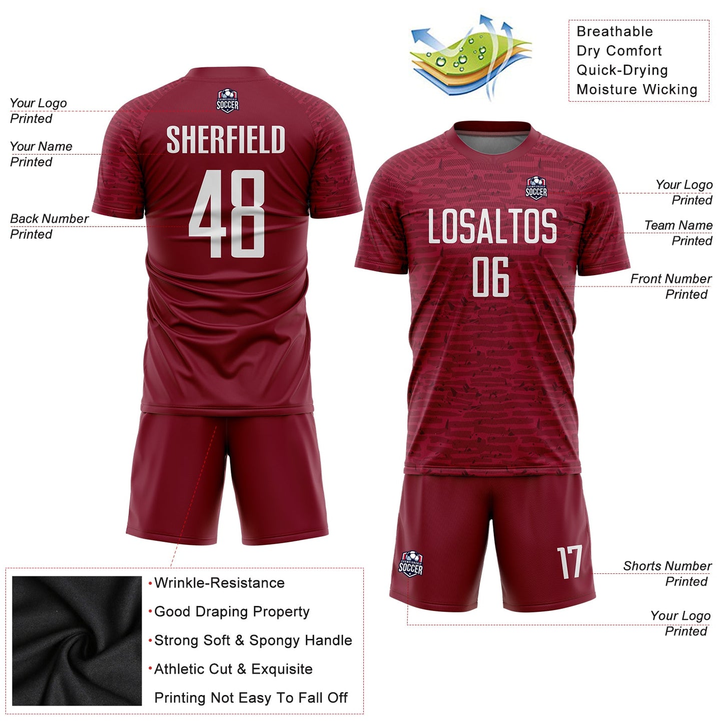 Custom Crimson White Sublimation Soccer Uniform Jersey view 3