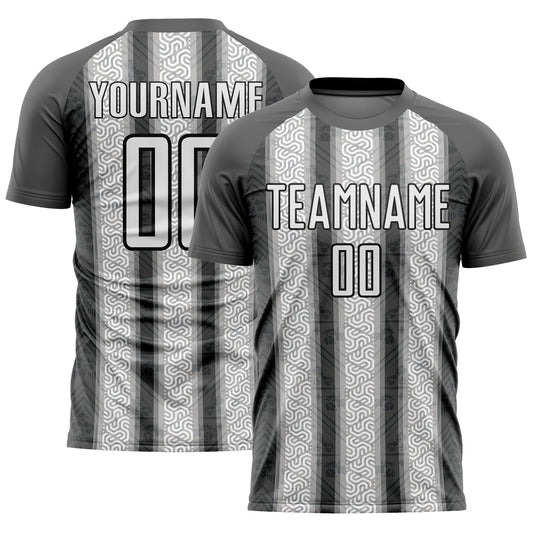 Custom Steel Gray White-Black Ethnic Stripes Sublimation Soccer Uniform Jersey - Main View