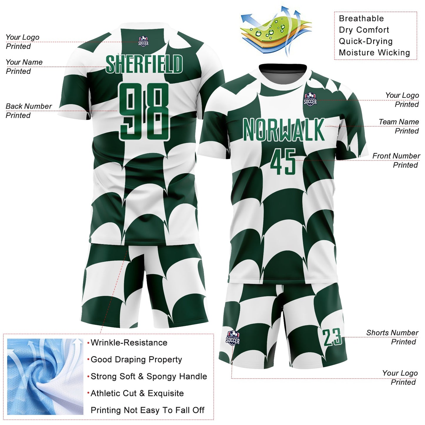 Custom White Green Plaid Sublimation Soccer Uniform Jersey view 4