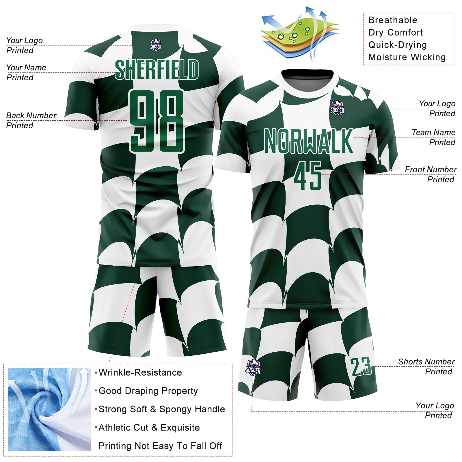 Custom White Green Plaid Sublimation Soccer Uniform Jersey view 4