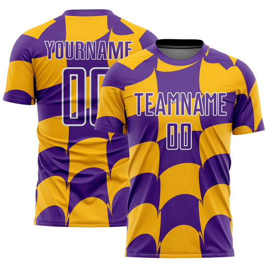 Custom Purple Gold-White Plaid Sublimation Soccer Uniform Jersey - Main View