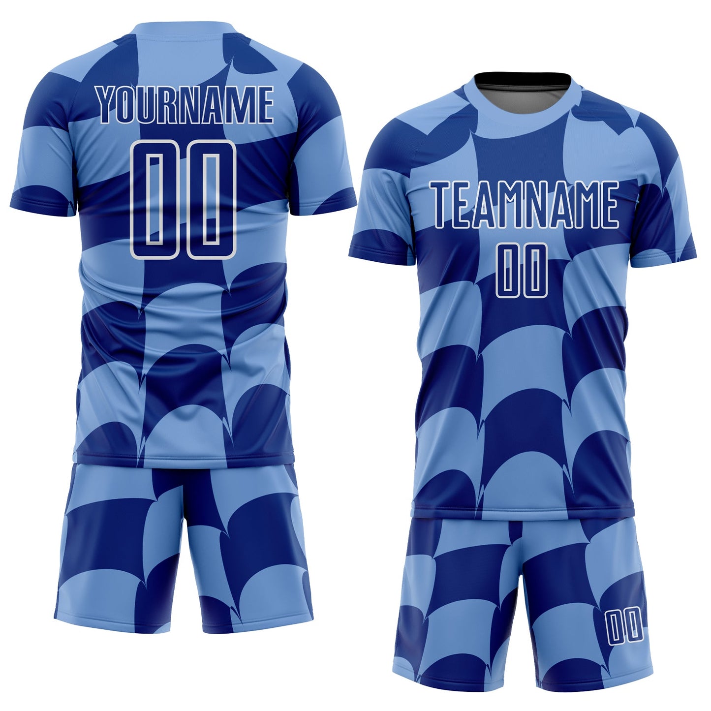 Custom Light Blue Royal-White Plaid Sublimation Soccer Uniform Jersey view 2