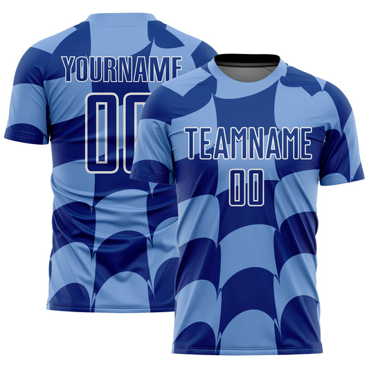 Custom Light Blue Royal-White Plaid Sublimation Soccer Uniform Jersey - Main View
