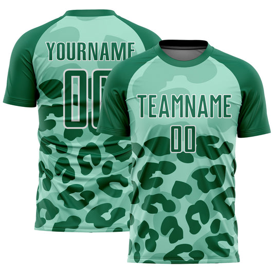 Custom Pea Green Kelly Green-White Animal Print Sublimation Soccer Uniform Jersey - Main View