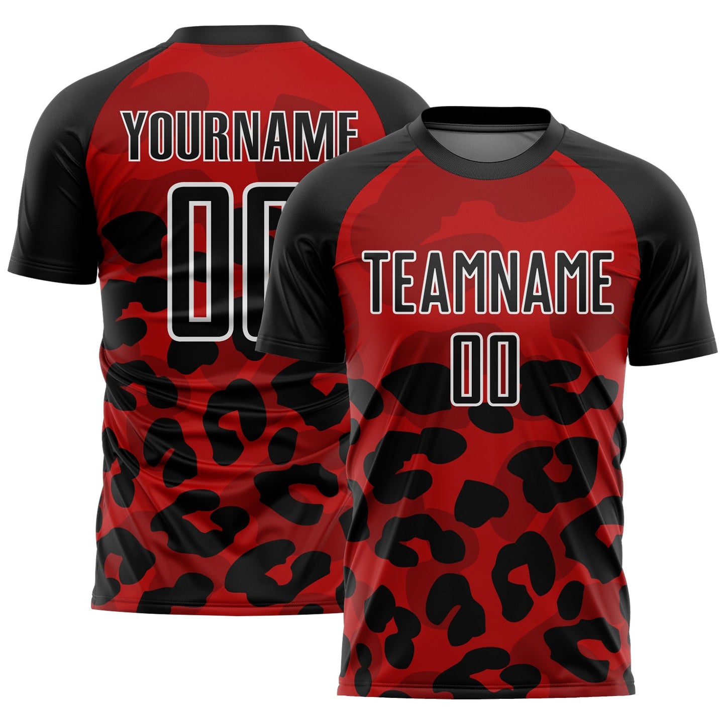 Custom Red Black-White Animal Print Sublimation Soccer Uniform Jersey - Main View