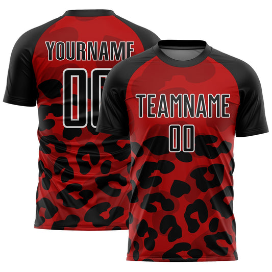 Custom Red Black-White Animal Print Sublimation Soccer Uniform Jersey - Main View