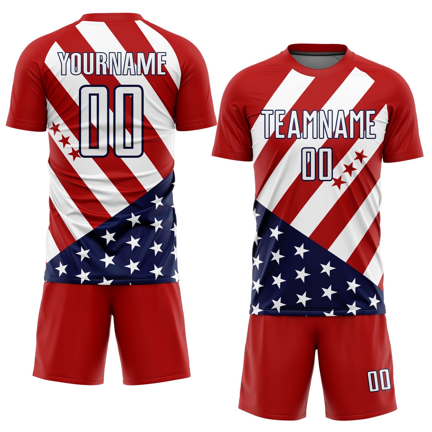 Custom Red White-Navy Vintage American Flag Sublimation Soccer Uniform Jersey view 2