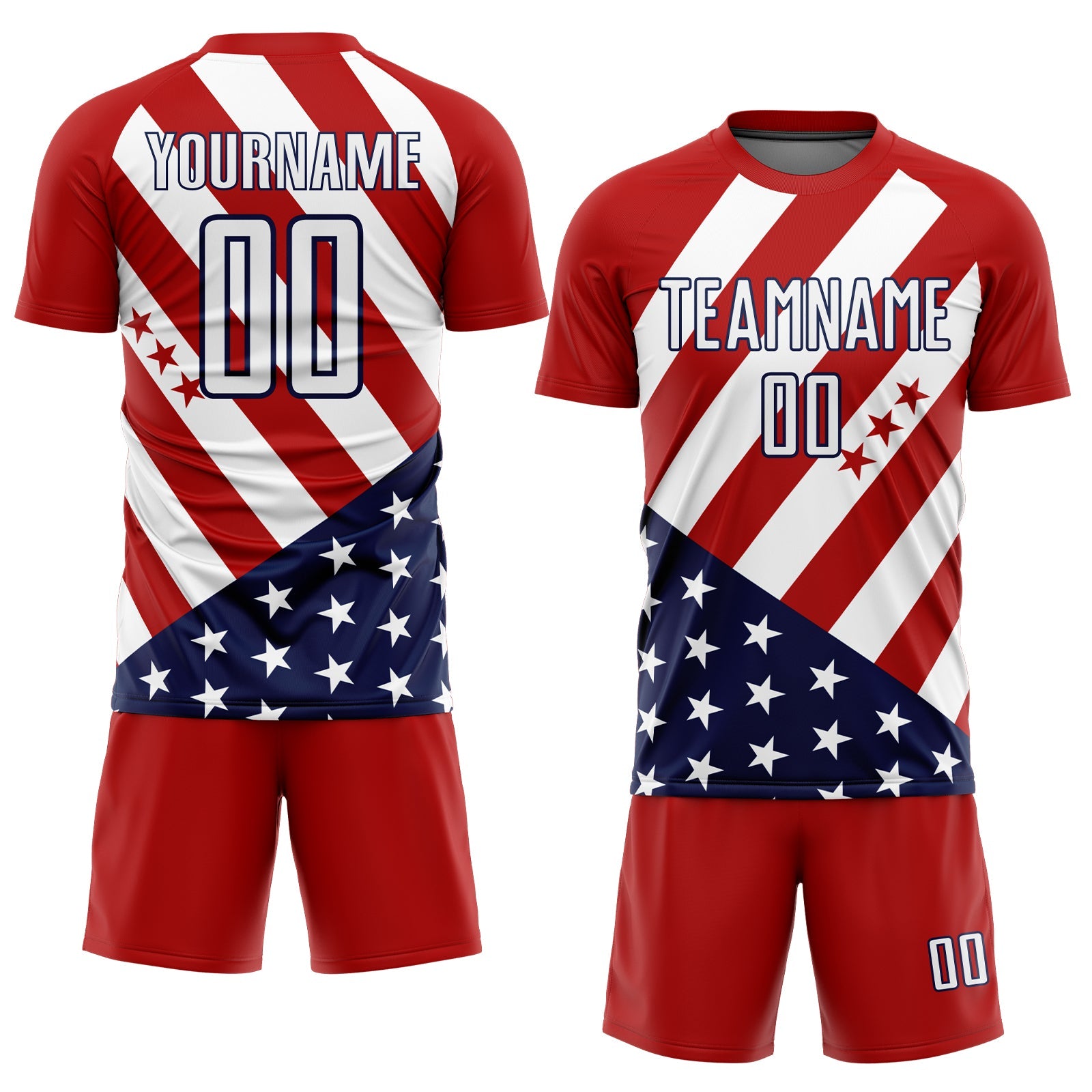 Custom Red White-Navy Vintage American Flag Sublimation Soccer Uniform Jersey view 2