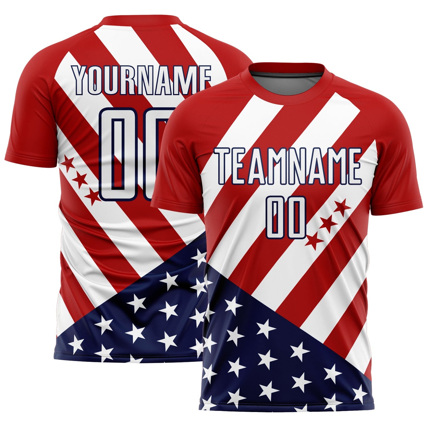 Custom Red White-Navy Vintage American Flag Sublimation Soccer Uniform Jersey - Main View