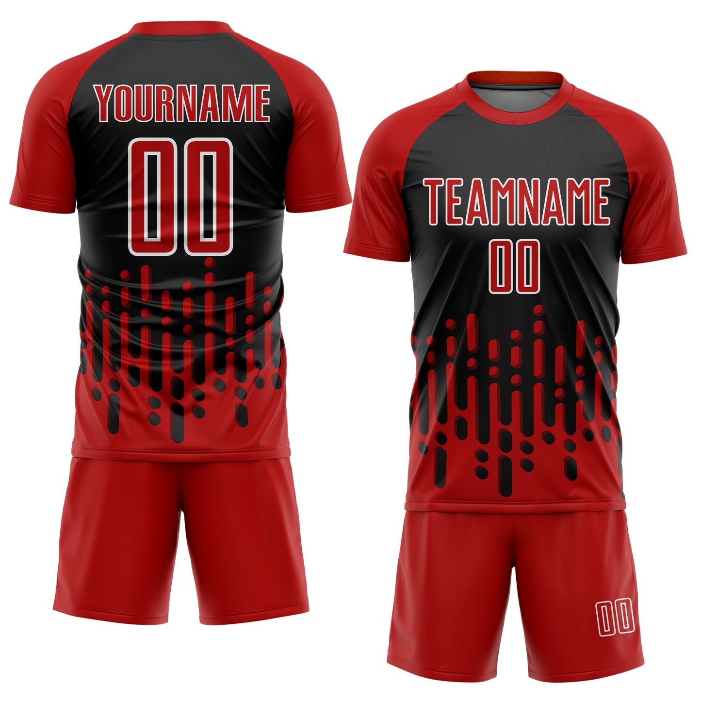 Custom Red Black-White Abstract Fluid Wave Sublimation Soccer Uniform Jersey view 2