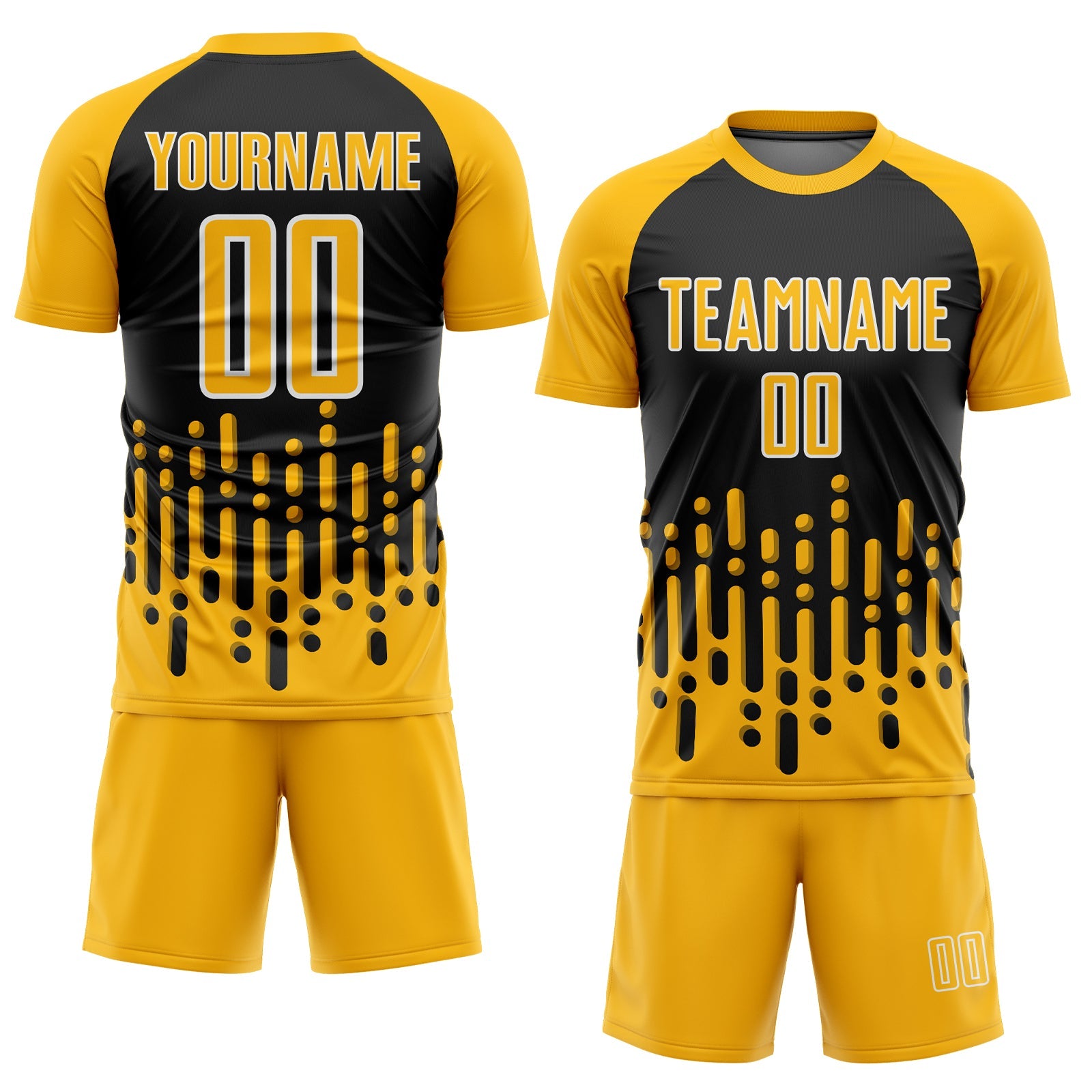 Custom Gold Black-White Abstract Fluid Wave Sublimation Soccer Uniform Jersey view 2